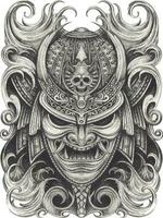Warrior samurai tattoo. Hand drawing and make graphic vector. vector
