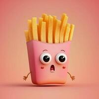 francés papas fritas como rápido comida personaje generativo ai foto