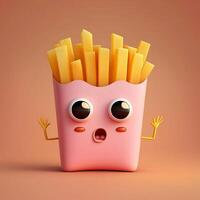 francés papas fritas como rápido comida personaje generativo ai foto