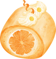 vattenfärg orange frukt efterrätt grädde rulla hand målad illustration png