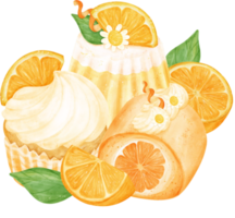 sortiert von Aquarell Orange Obst Dessert Süss Kuchen Hand gemalt Illustration png