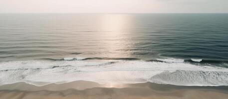 tidal bore, empty sea beach with waves summer landscape aerial photo