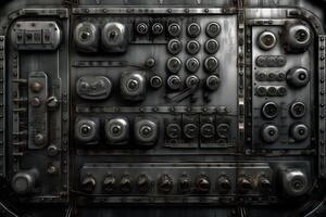 Futuristic biomechanical scifi texture wall panel switches and rivets. photo