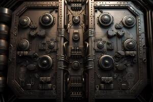 Futuristic biomechanical scifi texture wall panel switches and rivets. photo