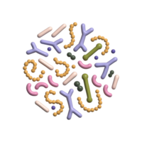 3d render Probiotic bacteria set in circle composition. Gut microbiota with healthy prebiotic bacillus. Lactobacillus, acidophilus, bifidobacteria. Microorganisms for biotechnology. png