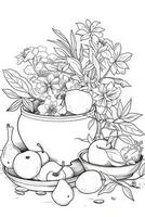 Decorative vase with flowers and leaves for coloring book. illustration.. photo