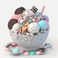 ice cream in bowl on white background. 3d render illustration.. photo