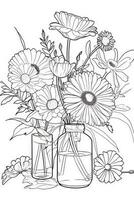 Decorative vase with flowers and leaves for coloring book. illustration.. photo