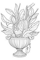 Decorative vase with flowers and leaves for coloring book. illustration.. photo