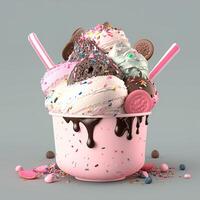 ice cream in bowl on white background. 3d render illustration.. photo