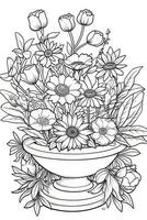 Decorative vase with flowers and leaves for coloring book. illustration.. photo