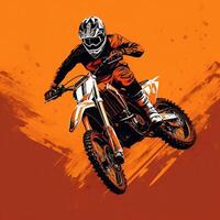 Motocross rider in action. Grunge background. illustration.. photo