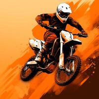 Motocross rider in action. Grunge background. illustration.. photo