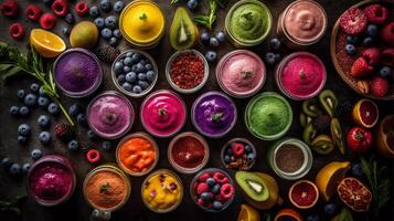 Immunity-Boosting Smoothie Creations Colorful Superfood Ingredients Artfully Arranged before Blending photo