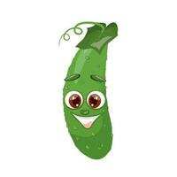 Vector isolated cartoon fresh hand drawn cucumber.Cute vector illustration isolated on transparent background.