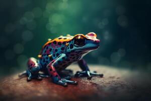 Exotic poisonous animal frog from tropical Amazon rain forest. Neural network AI generated photo