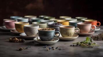 Antioxidant-Rich Herbal Elixirs, Herbs and Spices Steeping in a Ceramic Teacup during a Morning Ritual photo