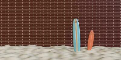 Brick wall concrete orange blue summer holiday surfboard sport beach sea sand sun background  copy space texture holiday vacation lifestyle vintage funny enjoy travel trip tourism paradise.3d render photo