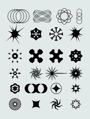Abstract icon shape symbol set bundle geometric spiral brutalism acid element template clip art vector editable