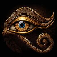 the golden eye of horus with golden effect on black background, Representation of the solar eye or the Eye of Ra, symbol of the ancient Egyptian god of the sun photo