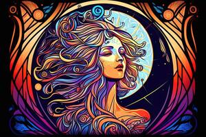 contento resumen astral forma, Luna y sol, Arte nuevo, expresionismo. mucho y tarot tarjeta inspirado, fuerte color. generativo ai foto