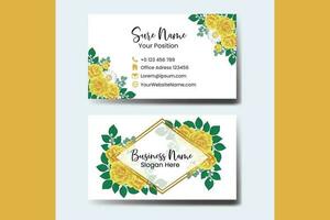 Business Card Template Yellow Rose Flower .Double-sided Blue Colors. Flat Design Vector Illustration. Stationery Design