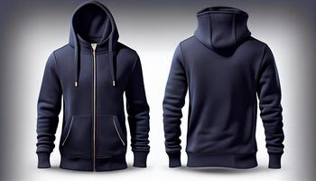 Zip-up Hoodie print mockup, 3d render, Front and back, copy space, photo