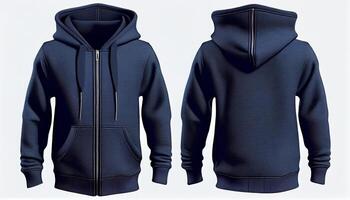 Zip-up Hoodie print mockup, 3d render, Front and back, copy space, photo