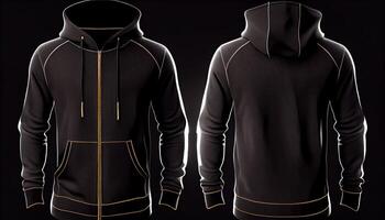 Zip-up Hoodie print mockup, 3d render, Front and back, copy space, photo