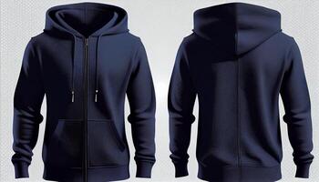 Zip-up Hoodie print mockup, 3d render, Front and back, copy space, photo