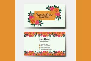 Business Card Template Orange Rose Flower .Double-sided Blue Colors. Flat Design Vector Illustration. Stationery Design