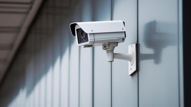 Security camera on progressed building. Able understanding cameras. Creative resource, photo