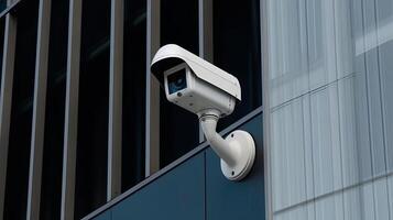Security camera on progressed building. Able understanding cameras. Creative resource, photo