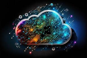 Cloud computing technology concept background, digital illustration, network effect .data transfer cloud computing technology concept. photo