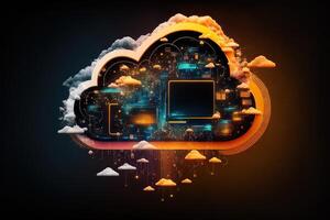 Cloud computing technology concept background, digital illustration, network effect .data transfer cloud computing technology concept. photo