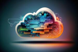 Cloud computing technology concept background, digital illustration, network effect .data transfer cloud computing technology concept. photo