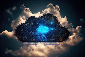 Cloud computing technology concept background, digital illustration, network effect .data transfer cloud computing technology concept. photo