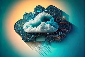 Cloud computing technology concept background, digital illustration, network effect .data transfer cloud computing technology concept. photo