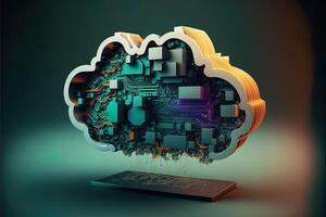 Cloud computing technology concept background, digital illustration, network effect .data transfer cloud computing technology concept. photo