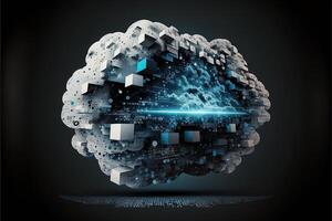 Cloud computing technology concept background, digital illustration, network effect .data transfer cloud computing technology concept. Generative AI photo