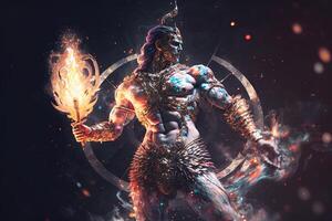 generativo ai hindú Dios shiva, vistoso indio hindú Dios shiva mano participación tridente. Dios shiva épico actitud con trishula, magia en mano para camiseta imprimir, póster - hindú religioso Arte. foto