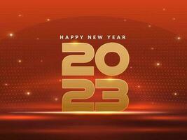 Golden 2023 Againat Orange Abstract Light Effect Background For Happy New Year Concept. vector