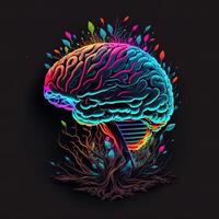 brain art NFT neon and cyberpunk color, holography, cosmic background, Glowing Digital Brain Ai Intelligence Forming Digitized Neurons Artificial Intelligence Art Algorithm. photo