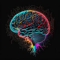 brain art NFT neon and cyberpunk color, holography, cosmic background, Glowing Digital Brain Ai Intelligence Forming Digitized Neurons Artificial Intelligence Art Algorithm. photo