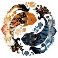 estilo de dibujos animados acortar Arte ilustración de yin y yang patrón, koi carpa. Perfecto para web diseñadores, editores, y contenido creadores generativo ai foto