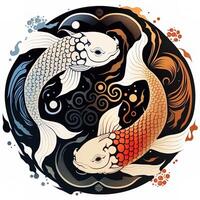 estilo de dibujos animados acortar Arte ilustración de yin y yang patrón, koi carpa. Perfecto para web diseñadores, editores, y contenido creadores generativo ai foto