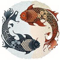 cartoon-style clip art illustration of yin and yang pattern, koi carp. Perfect for web designers, publishers, and content creators photo