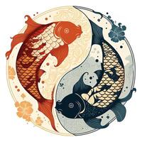 estilo de dibujos animados acortar Arte ilustración de yin y yang patrón, koi carpa. Perfecto para web diseñadores, editores, y contenido creadores generativo ai foto