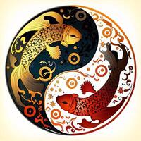 cartoon-style clip art illustration of yin and yang pattern, koi carp. Perfect for web designers, publishers, and content creators photo