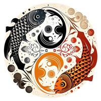 estilo de dibujos animados acortar Arte ilustración de yin y yang patrón, koi carpa. Perfecto para web diseñadores, editores, y contenido creadores generativo ai foto